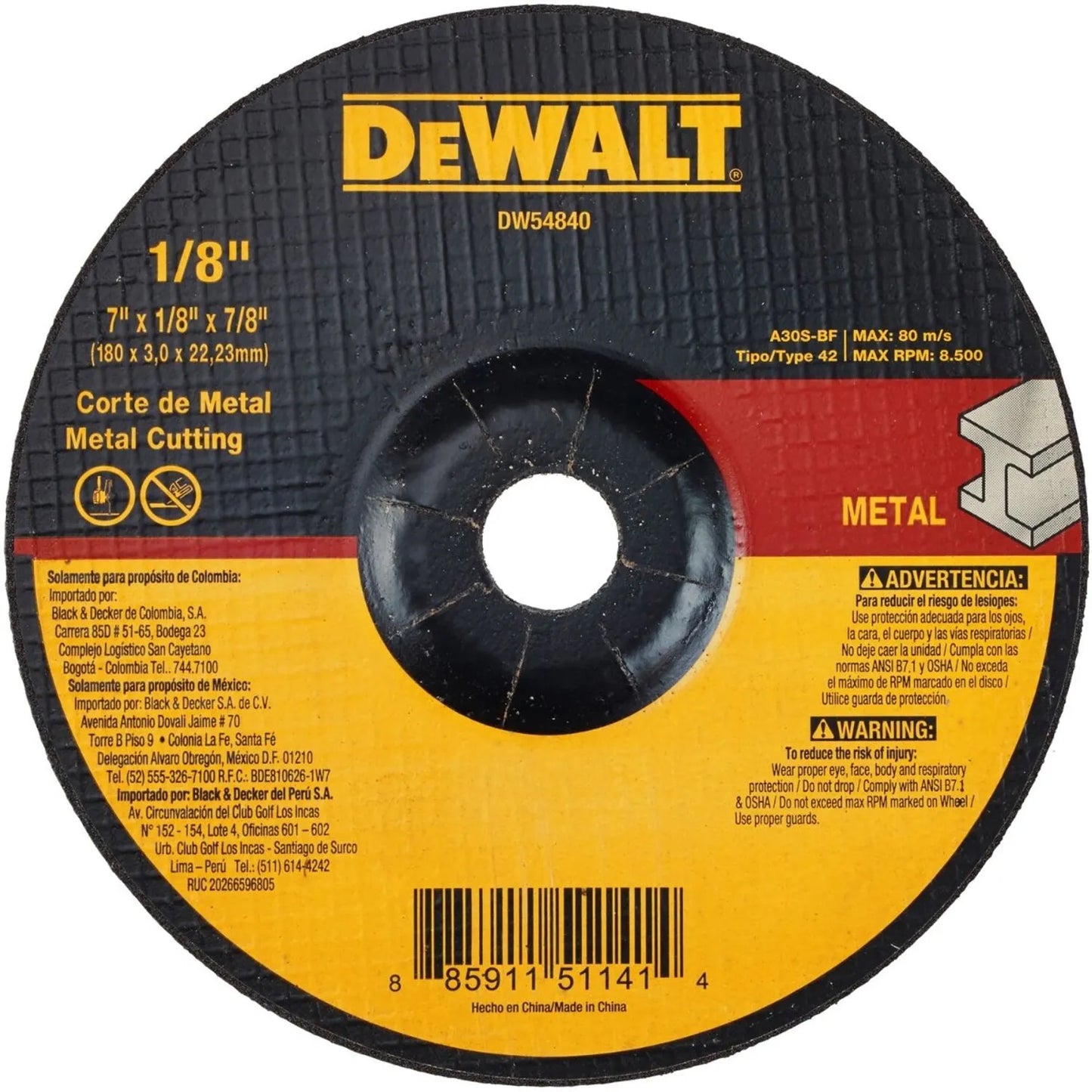 DISCOS 7X1-8X7-8 T-27 DEWALT