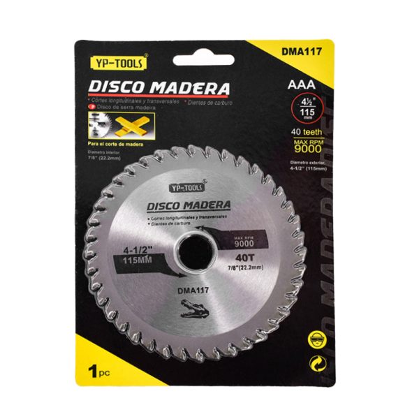 DISCO CORTE MADERA 40 DIENTES 4-1-2*7-8*5-8 IMPORTADO GER-117
