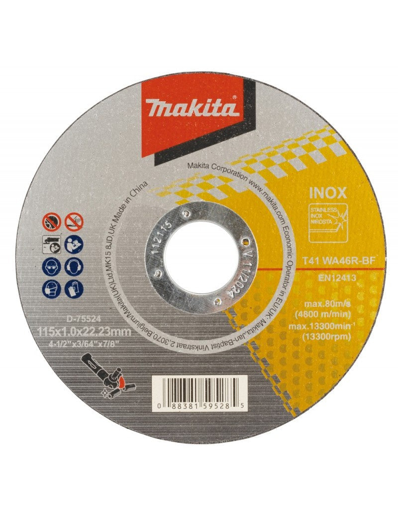 DISCO CORTE ACERO INOX MAKITA 4.1-2*1MM*7-8 WA46 D-75524
